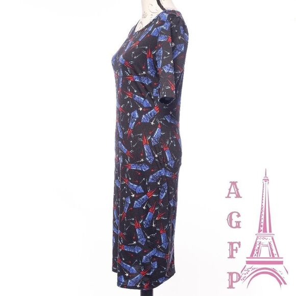 Lularoe Julia dress size S fireworks red blue Firecracker casual comfy  💖2/$30 - Picture 5 of 12